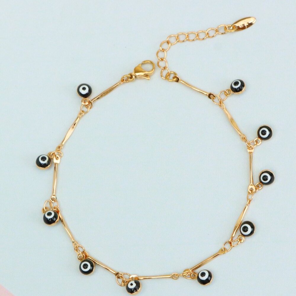 "Rose Gold Evil Eye Charm Anklet with Delicate Chain Accents, XPAL1070